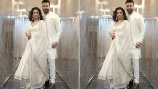 Ankita Lokhande twins with Vicky Jain in traditional white ensemble