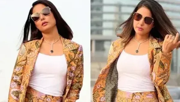 Hina Khan takes over Dubai in glamorous floral powersuit