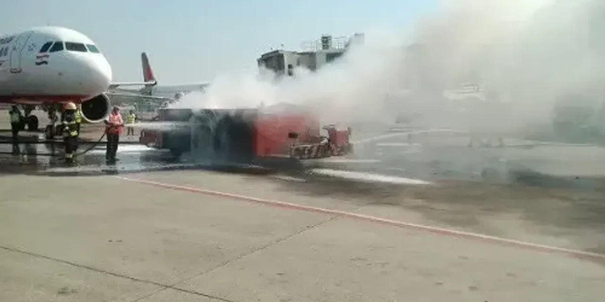 Fire breaks out at Delhi airport, pushback towing vehicle burned