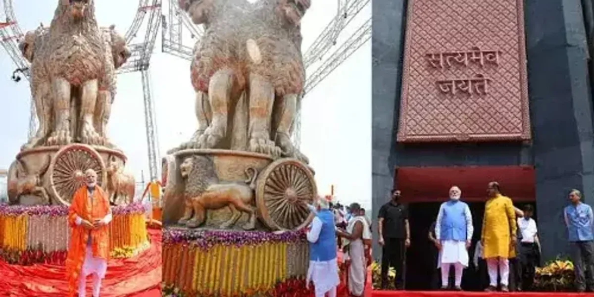 PM Modi unveils National Emblem cast on the roof of New Parliament Building