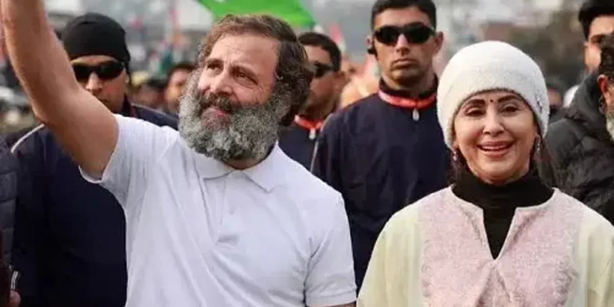 Urmila Matondkar marches with Rahul Gandhi during Bharat Jodo in Jammu