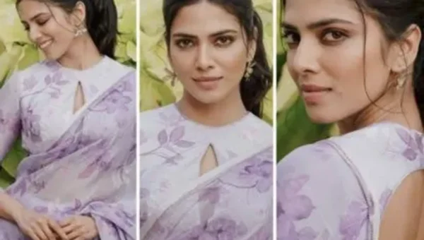 Malavika Mohanan aces spring fashion in beautiful lilac floral saree for Christy promotions