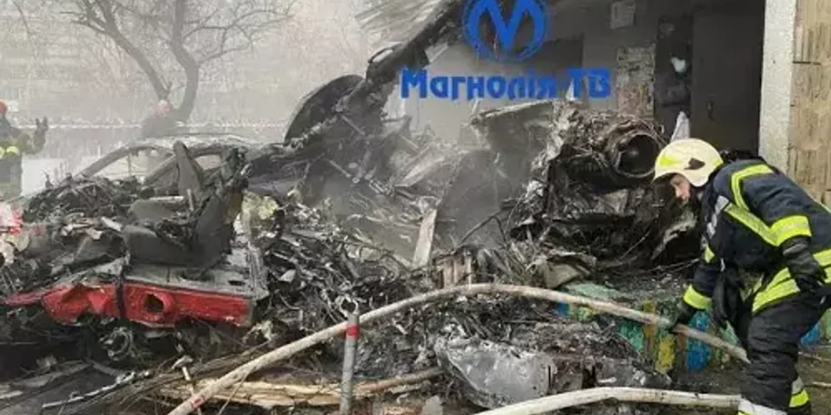 Helicopter crashes into kindergarten, a building in Ukraine’s Brovary.