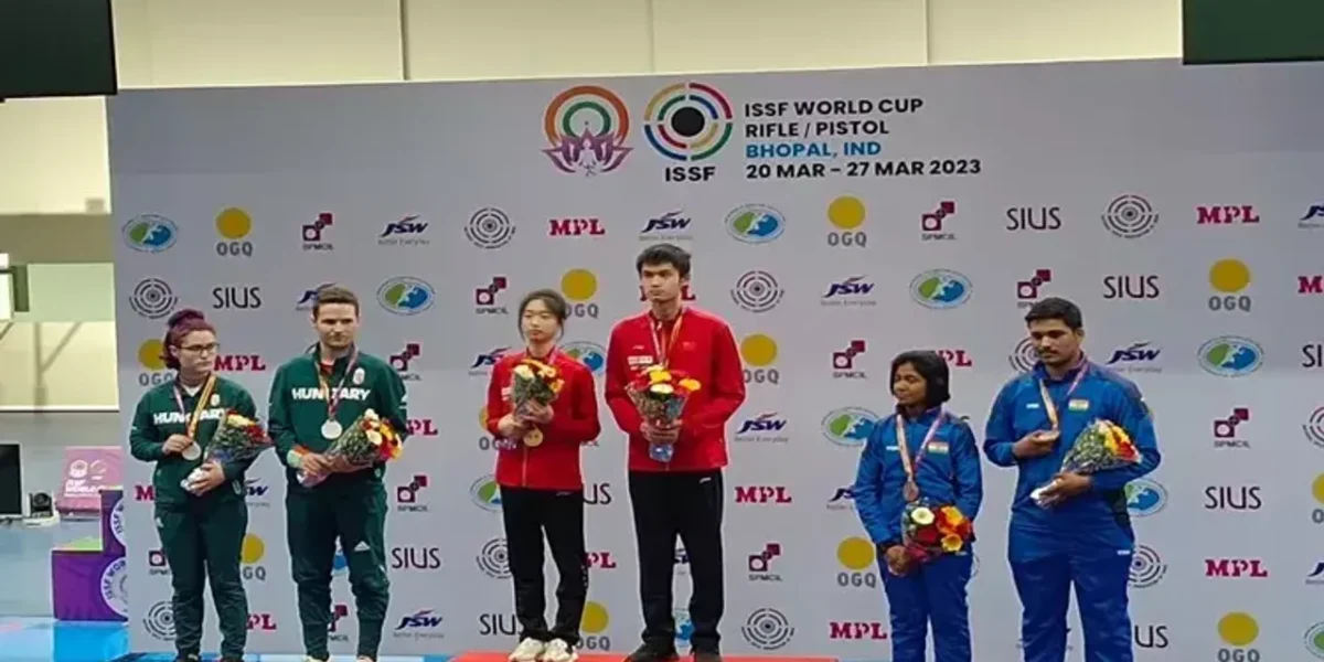 ISSF World Cup Shooting Championship: India win bronze medal in 10m Air Rifle Mixed Team event in Bhopal