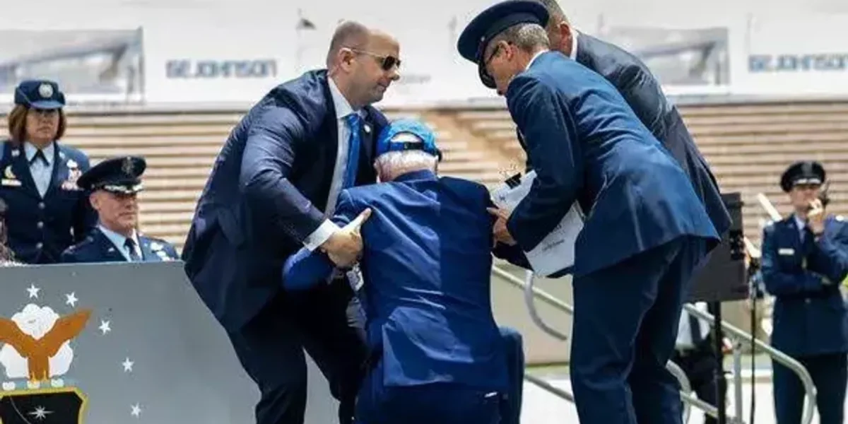 Biden trips and falls during US Air Force graduation ceremony