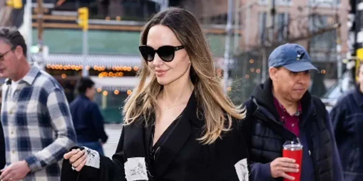 Angelina Jolie switches up her signature style with a patchwork coat