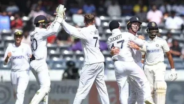 India playing their 2nd innings against England on day four of first test of a five-match series in Hyderabad