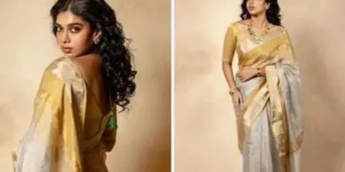 Dushara Vijayan gives major traditional fashion goals in mustard yellow and grey silk saree