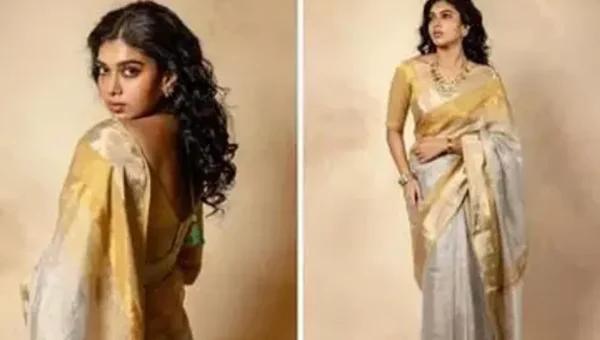 Dushara Vijayan gives major traditional fashion goals in mustard yellow and grey silk saree