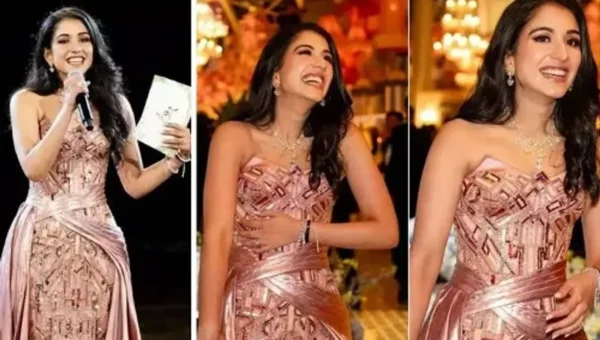 Radhika Merchant dazzles in rose gold Versace gown