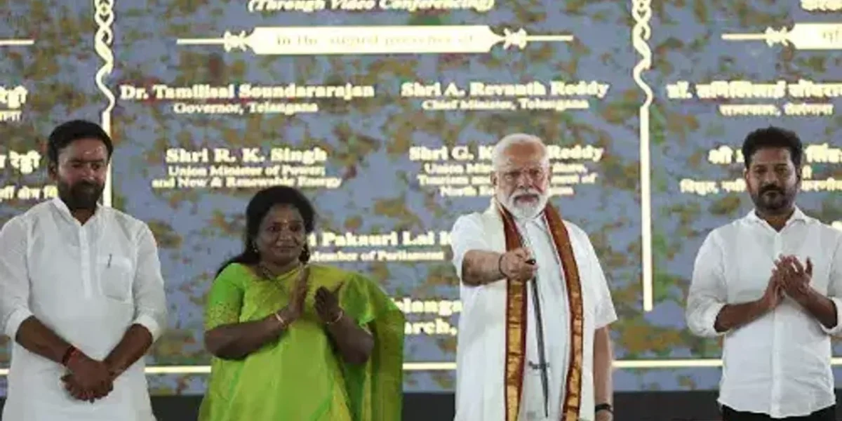 PM Modi lays foundation stone and dedicates to nation multiple development projects worth over 7,200 crore rupees in Telangana