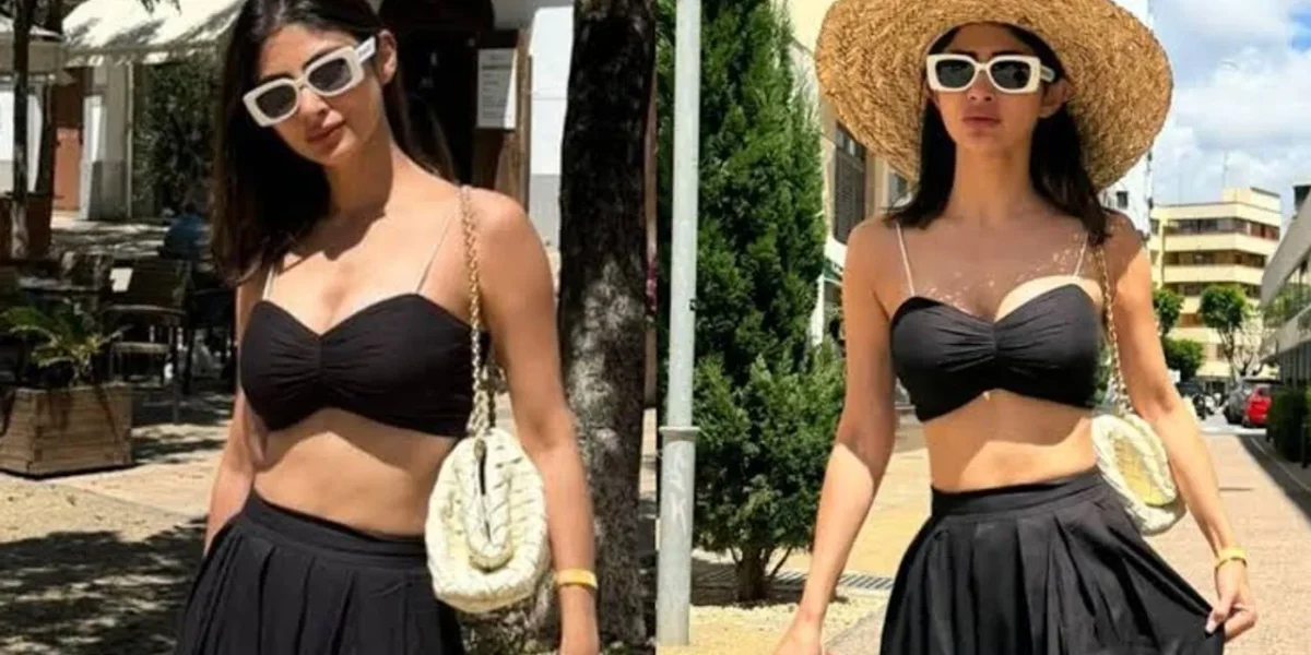 Mouni Roy in monochromatic skirt-bralette outfit on her Spain vacation