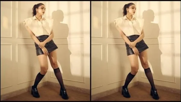 Sharvari Wagh’s elegant look in crop white shirt and black mini skirt