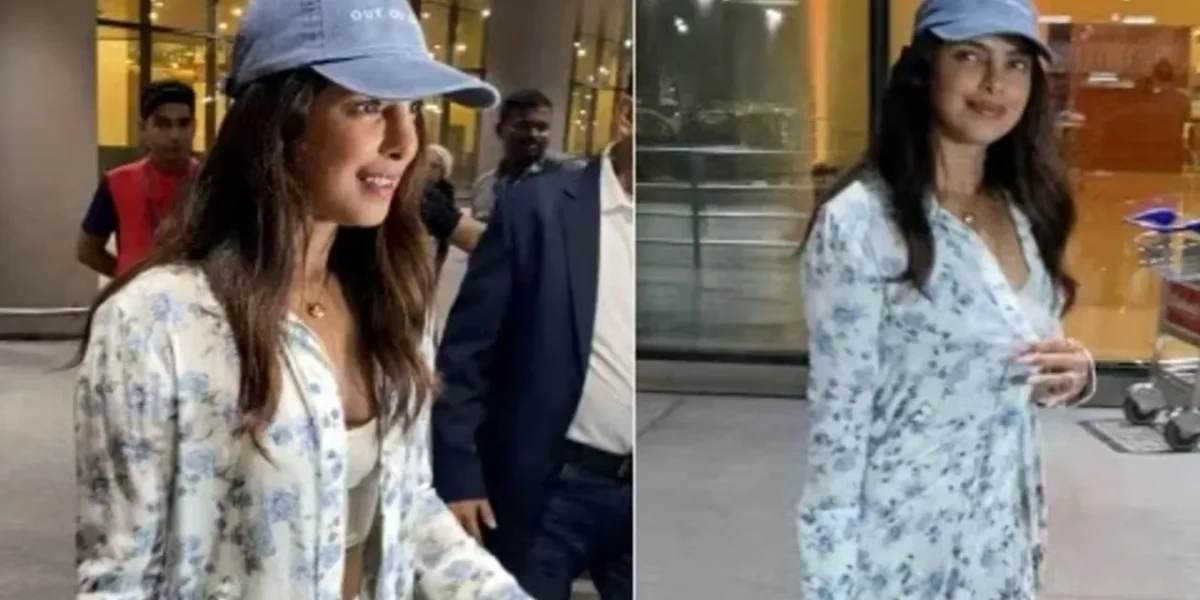 Priyanka Chopra’s latest airport look featuring a stylish floral co-ord set