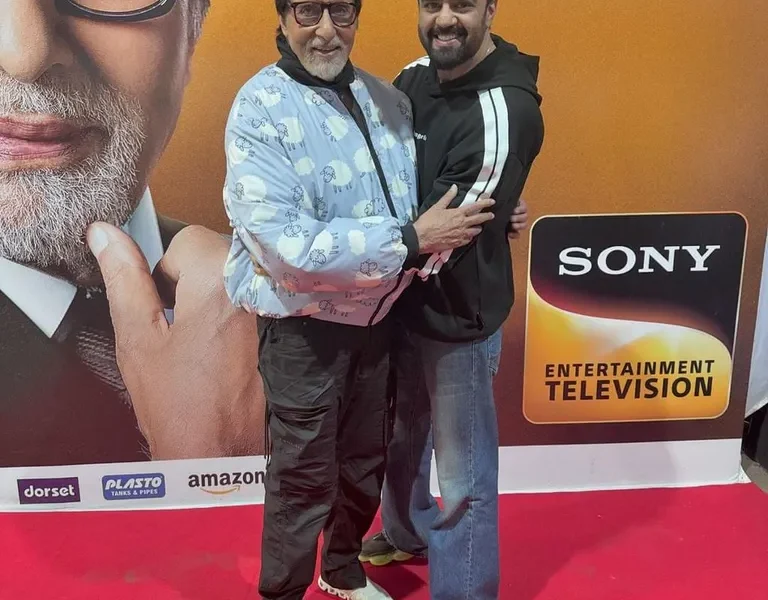 Maniesh Paul seeks blessings from Amitabh Bachchan on KBC sets ahead of Diwali