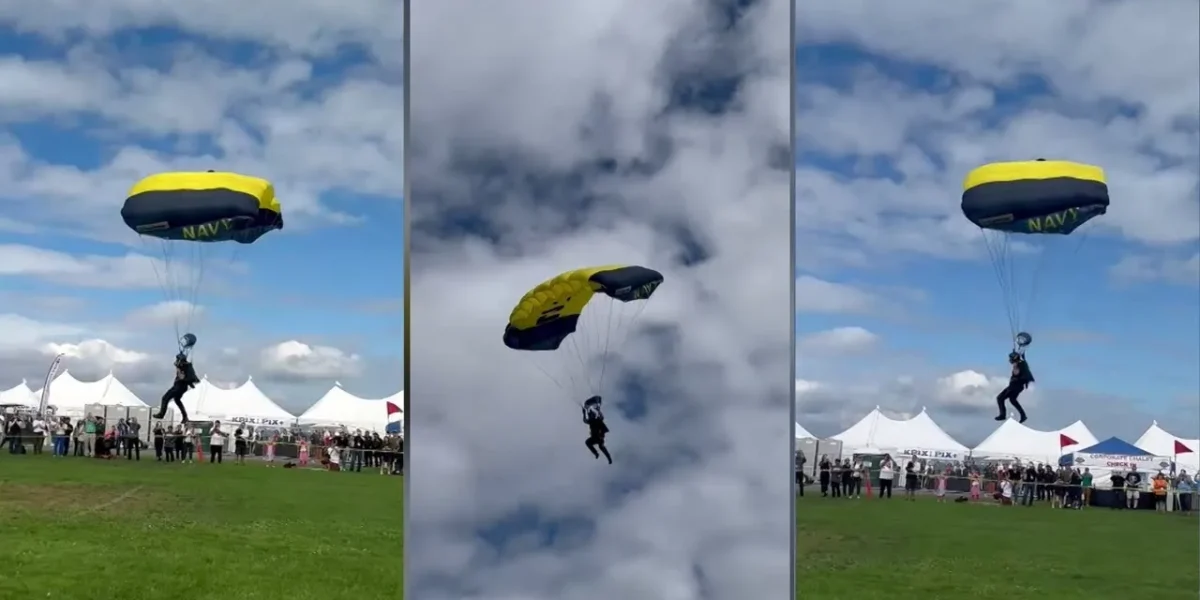 US Navy parachutist crash lands into crowd in San Franciso