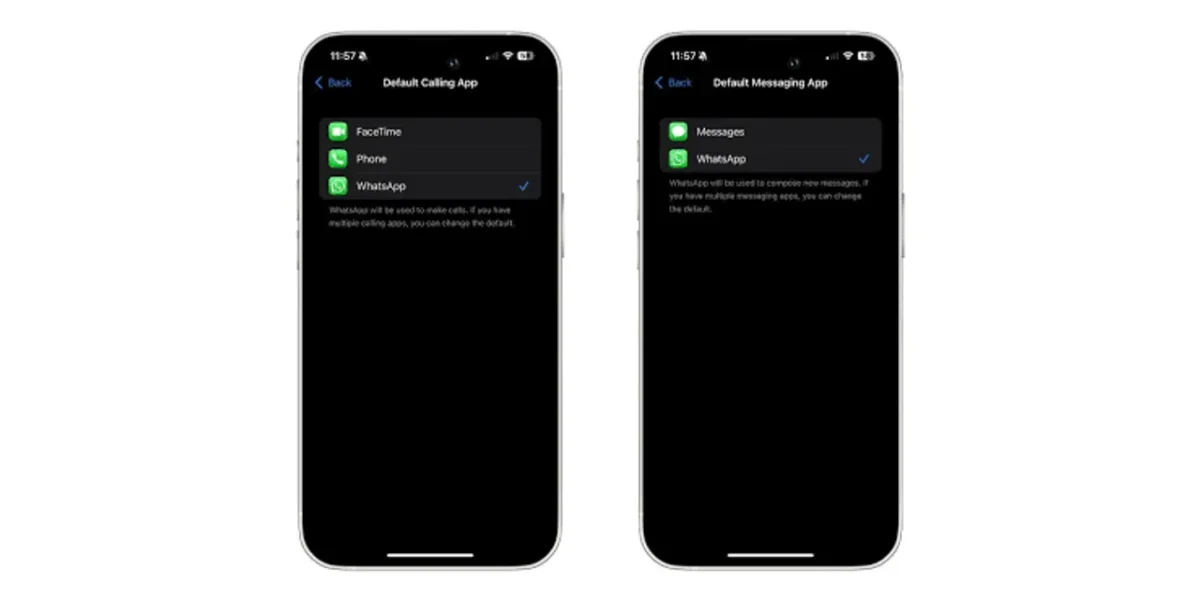 iPhone users can now use WhatsApp as their default calling and messaging app