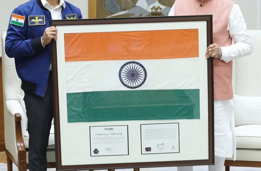 Shubhanshu Shukla Meets PM Modi, Presents Axiom-4 Mission Patch