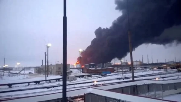 Russian oil refinery remains ablaze for third straight day after hit by Ukrainian drones
