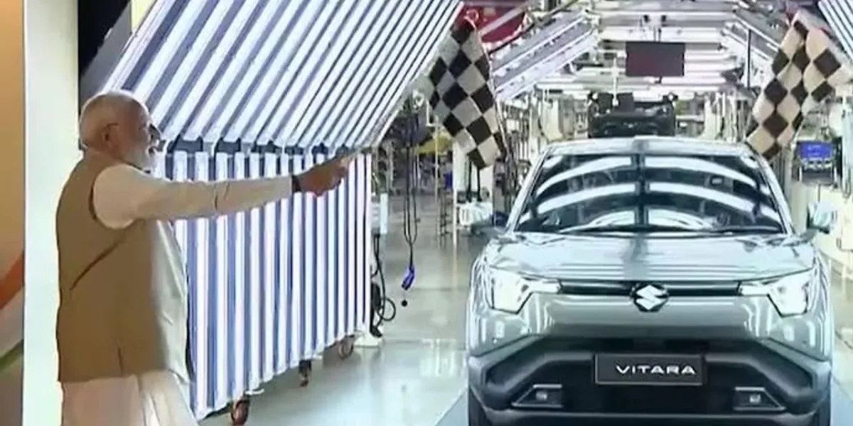 PM Modi flags off ‘Made In India’ battery electric vehicle ‘E-Vitara’ and inaugurates hybrid battery electrodes Plant in Gujarat