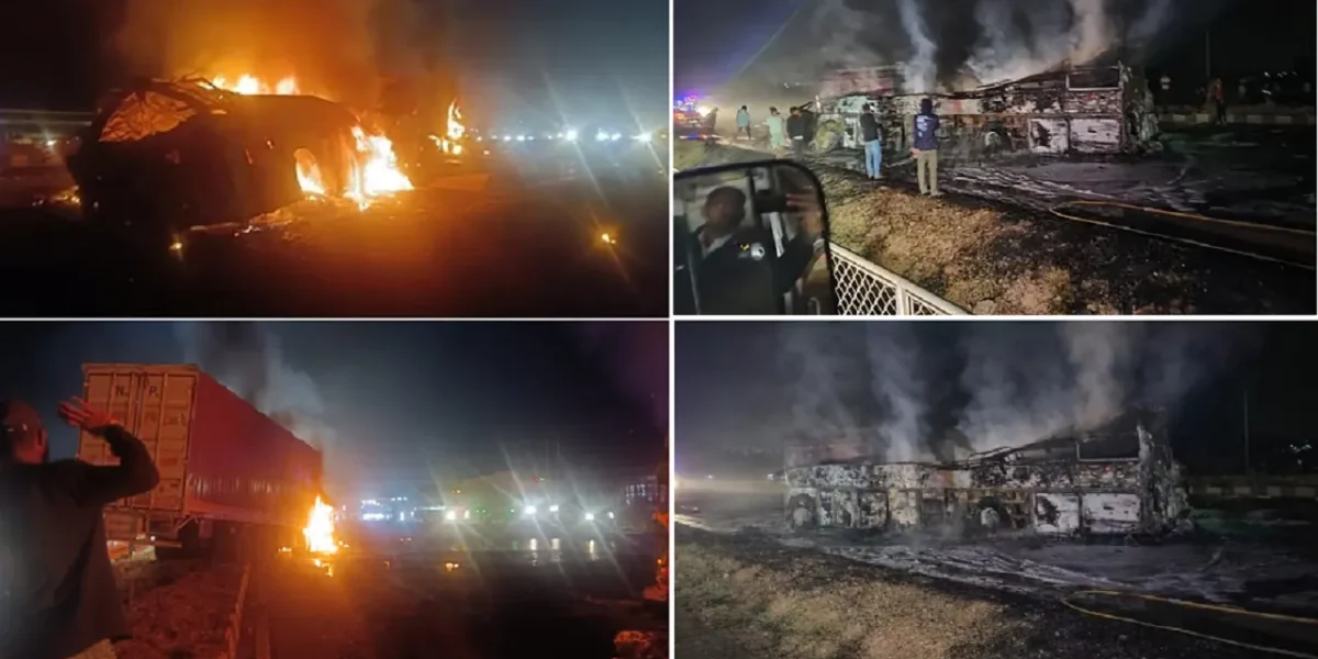 National Highway Horror: 11 Killed as Bus Burns After Head-on Collision in Karnataka.