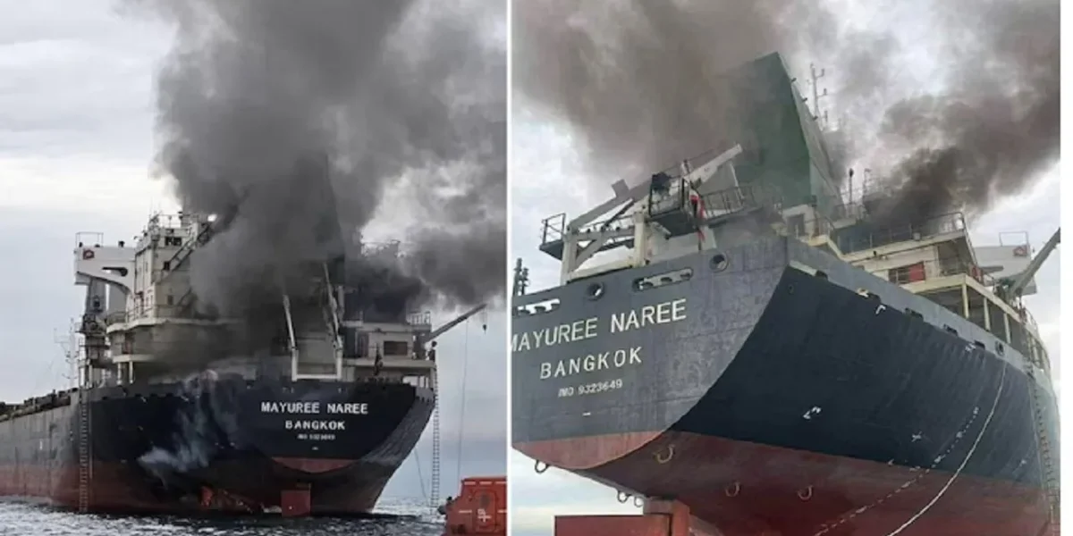 Thai cargo ship hit near Gulf; part of vessel ablaze