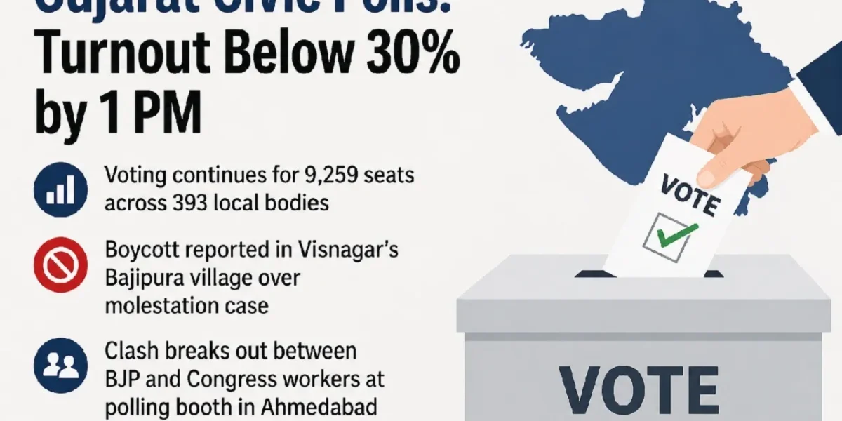 Gujarat Civic Polls See Low Turnout Below 30% by 1 PM; Boycott in Visnagar Village, Scuffle Reported in Ahmedabad